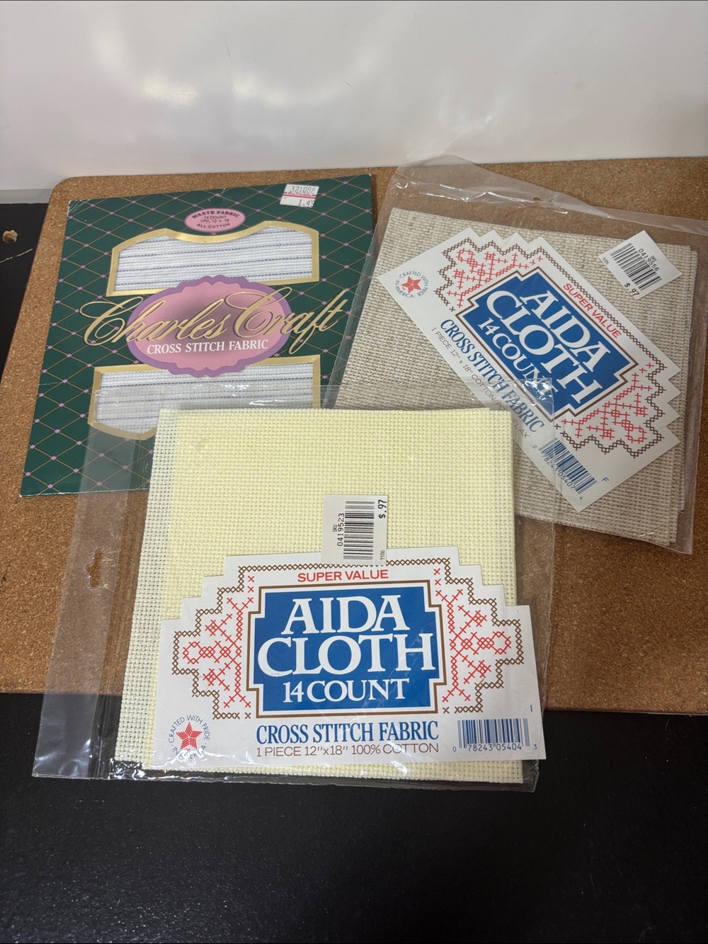 Aida Cloth 14-Count Cross Stitch Fabric Cream Tan Striped